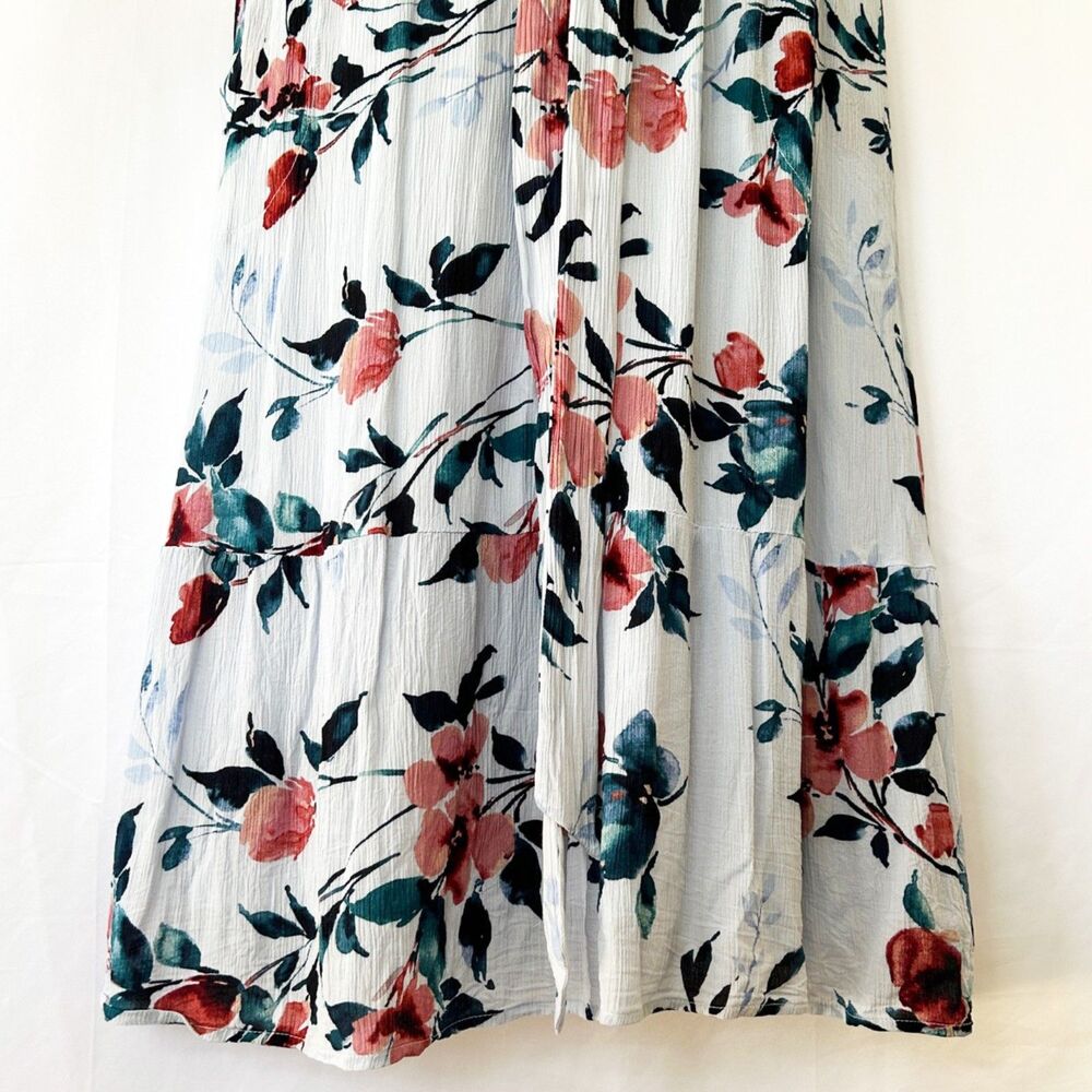 NWOT J. Jill Watercolor Floral Midi Dress in Blue (L) Short Sleeve Ruffled Hem - Picture 7 of 13